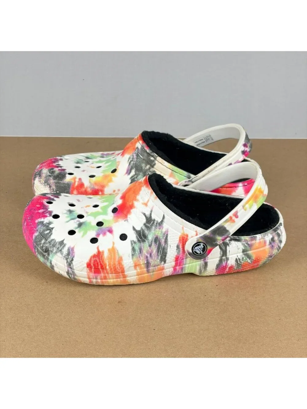 Crocs Classic Lined Tie Dye Sandals Mens 9 Womens 11 White Green Orange Pink